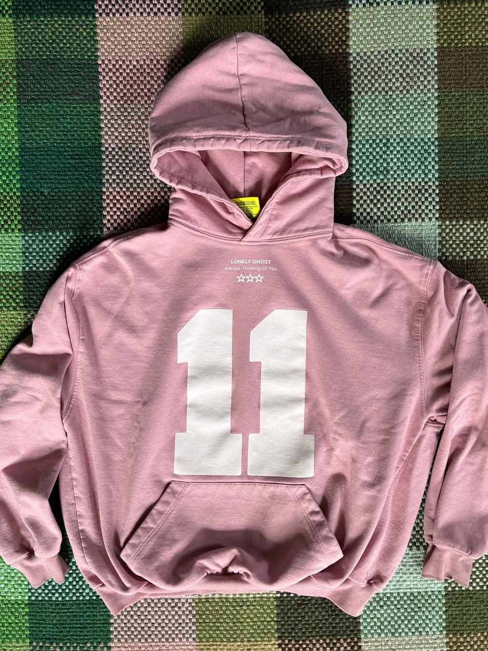 LONELY GHOST Pink Pullover Hoodie with White '11' Graphic